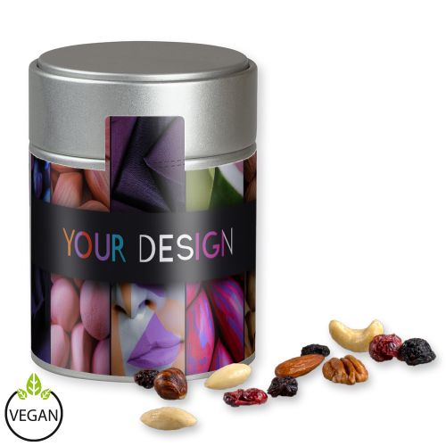 Premium trail mix, ca. 100g, metal tin midi silver