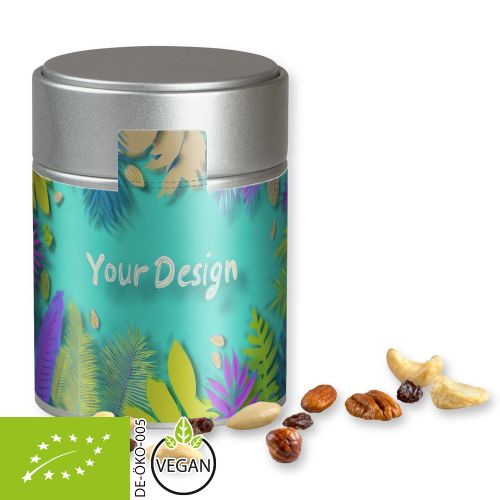 Organic trail mix, ca. 100g, metal tin midi silver