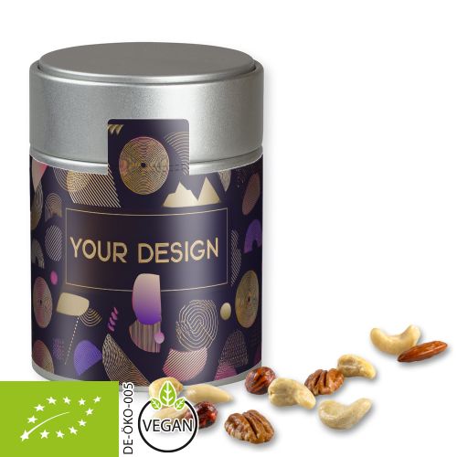Organic nut mix , ca. 100g, metal tin midi silver