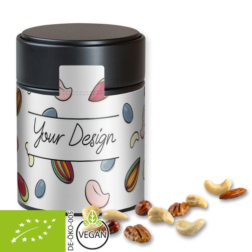 Organic nut mix , ca. 100g, metal tin midi black