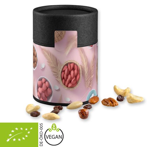 Organic trail mix, ca. 80g, cardboard can midi black