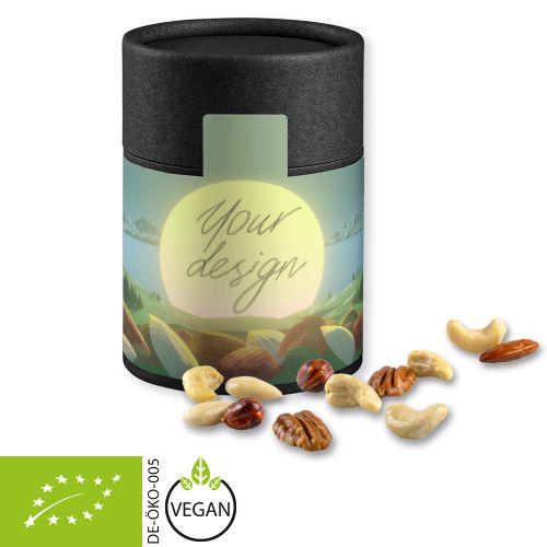 Organic nut mix , ca. 80g, cardboard can midi black