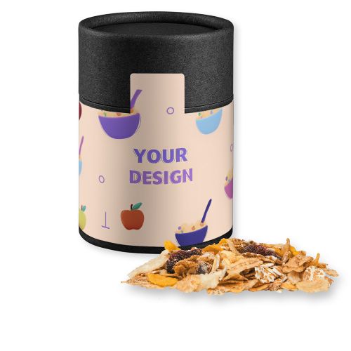 Muesli apple cranberry, ca. 60g, cardboard can midi black