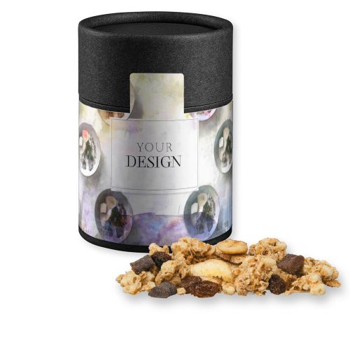 Muesli crunchy banana-choco, ca. 70g, cardboard can midi black