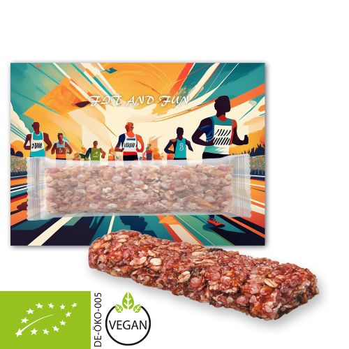 Organic cereal bar raspberry (vegan), ca. 30g, express promotional card with print