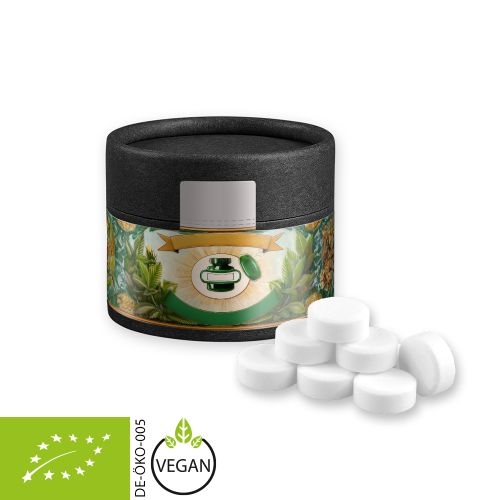 Organic peppermint drops (vegan), ca. 40g, cardboard can mini black
