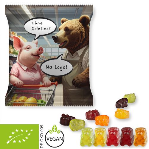 Organic gummy bears without gelatine (vegan), ca. 50g, maxi bag