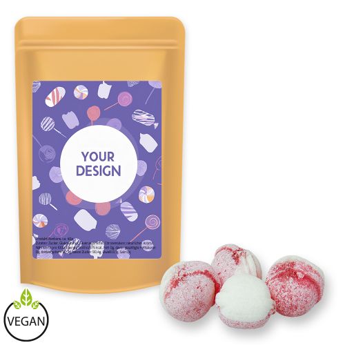 Strawberry yogurt candy (vegan), ca. 80g, midi stand up pouch with label