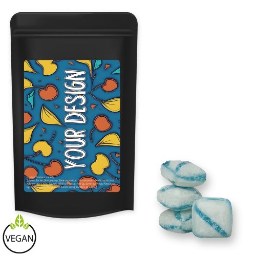 Fresh breeze candy (vegan), ca. 80g, midi stand up pouch black with label