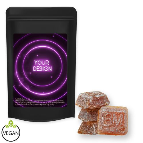 Bavarian malt candy (vegan), ca. 80g, midi stand up pouch black with label