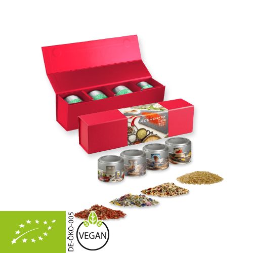 Rough spice mixture (category 1), ca. 160-440g, gift set premium red with 4 metal tin mini with window