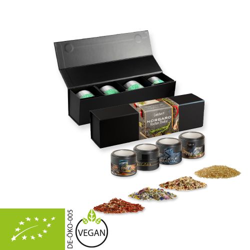Rough spice mixture (category 1), ca. 160-440g, gift set premium black with 4 metal tin mini with window