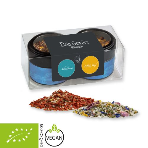 Rough spice mixture (category 1), ca. 90-220g, 2-set metal tin mini with window with label