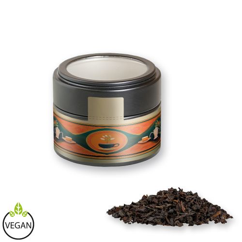 Black tea, ca. 25g, metal tin mini black with window