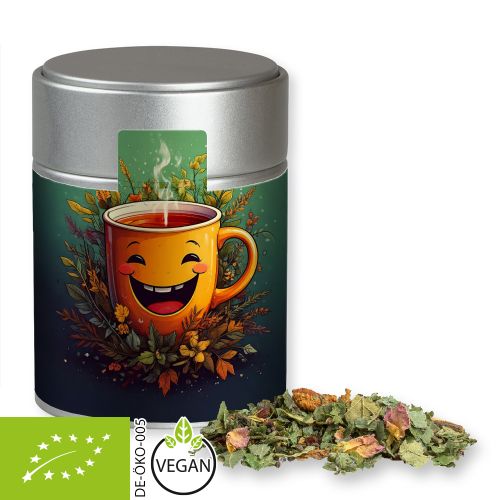 Organic herbal tea happiness, ca. 50g, metal tin midi silver
