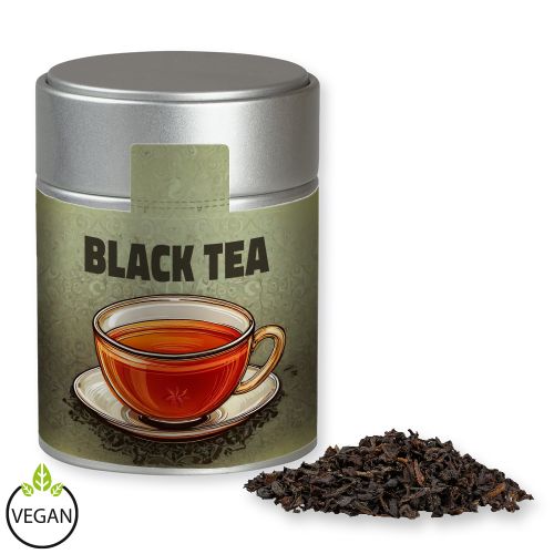 Black tea, ca. 45g, metal tin midi silver