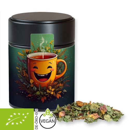 Organic herbal tea happiness, ca. 50g, metal tin midi black