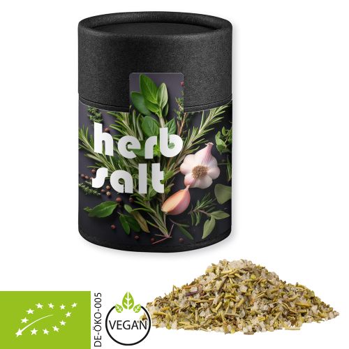 Organic herb salt, ca. 80g, cardboard can midi black