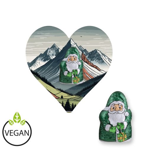 Chocolate mini Santa Claus (vegan), ca. 7g, express Mini flyer heart with print