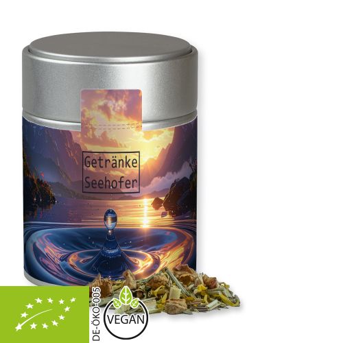 Organic herbal tea peace of mind, ca. 30g, metal tin midi silver