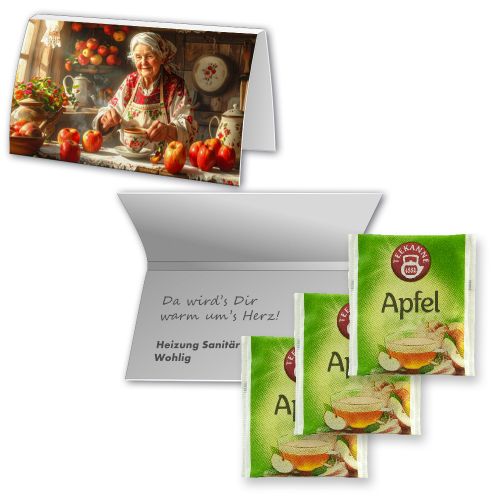 Apple tea with vitamin C, ca. 1,75g, express promotional card A6 folded with print