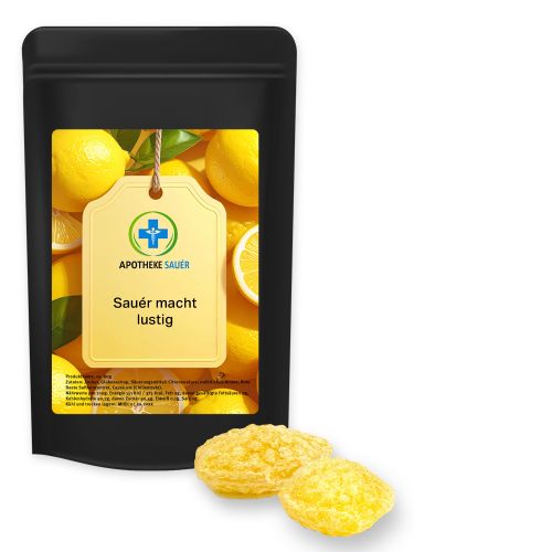 Lemon sweets with vitamin D (vegan), ca. 80g, midi stand up pouch black with label