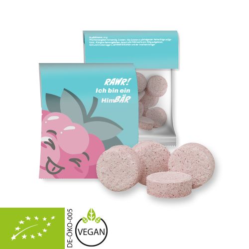 Organic raspberry drops (vegan), ca. 15g, express midi bag with promotional flyer