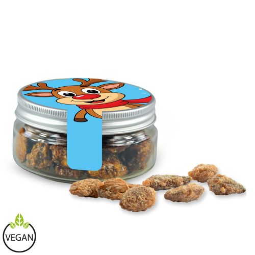 Burnt almonds with no added sugar (vegan), ca. 60g, mini sweet jar with label