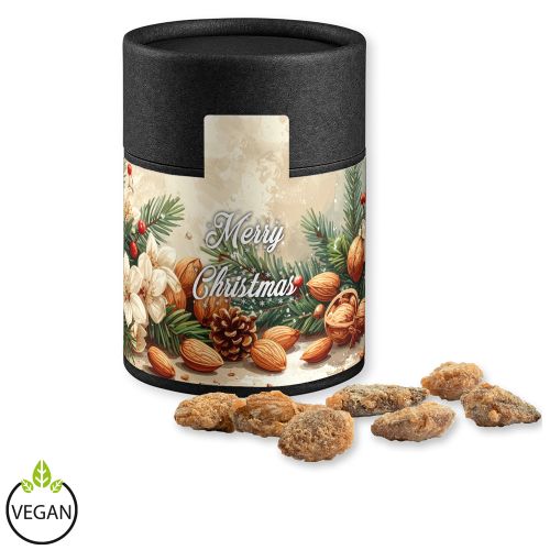 Burnt almonds with no added sugar (vegan), ca. 80g, cardboard can midi black