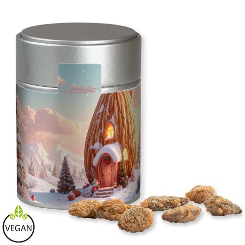 Burnt almonds with no added sugar (vegan), ca. 100g, metal tin midi silver