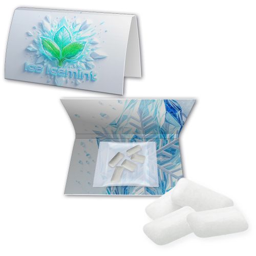Icemint chewing gum, ca. 7g, express promotional card A5 folded with print
