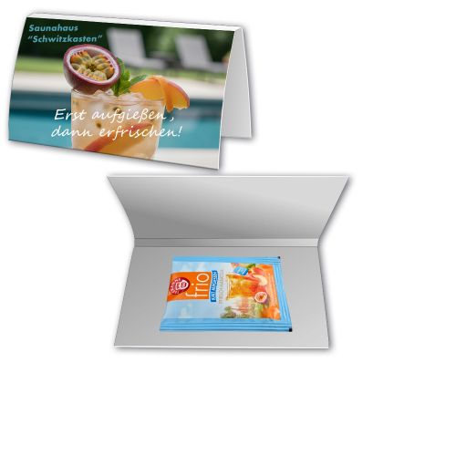 Bag tea cold brew - frio Pfirsich-Maracuja, ca. 4,5g, express promotional card A6 folded with print