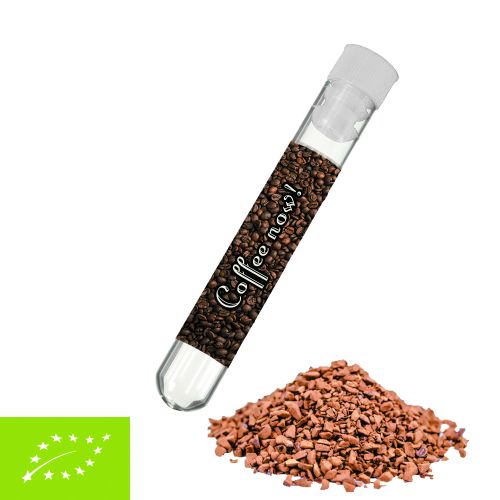Organic instant coffee, ca. 2,5g, test tube with label