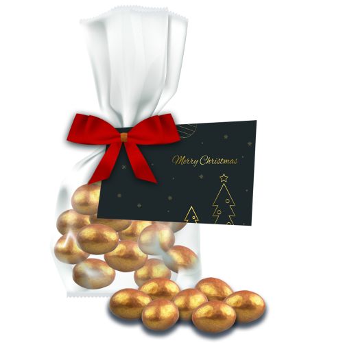 Golden salted caramel almonds, ca. 30g, express flat bag with bow with advertising card