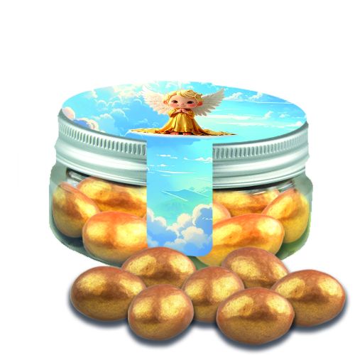 Golden salted caramel almonds, ca. 63g, mini sweet jar with label
