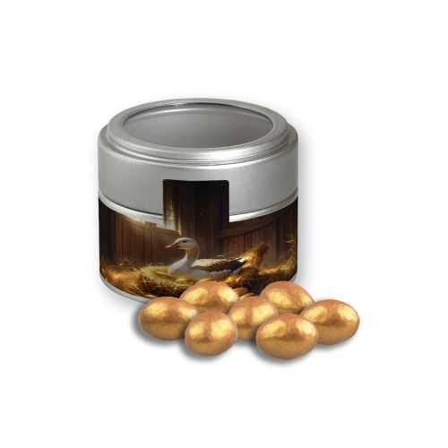 Golden salted caramel almonds, ca. 64g, metal tin mini silver with window