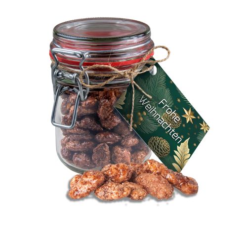 Burnt almonds (vegan), ca. 190g, candy jar maxi with advertising card with advertising card