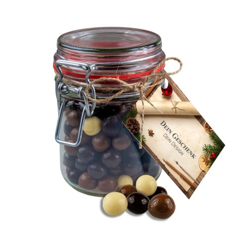 Choco crispy balls, ca. 140g, candy jar maxi with advertising card with advertising card
